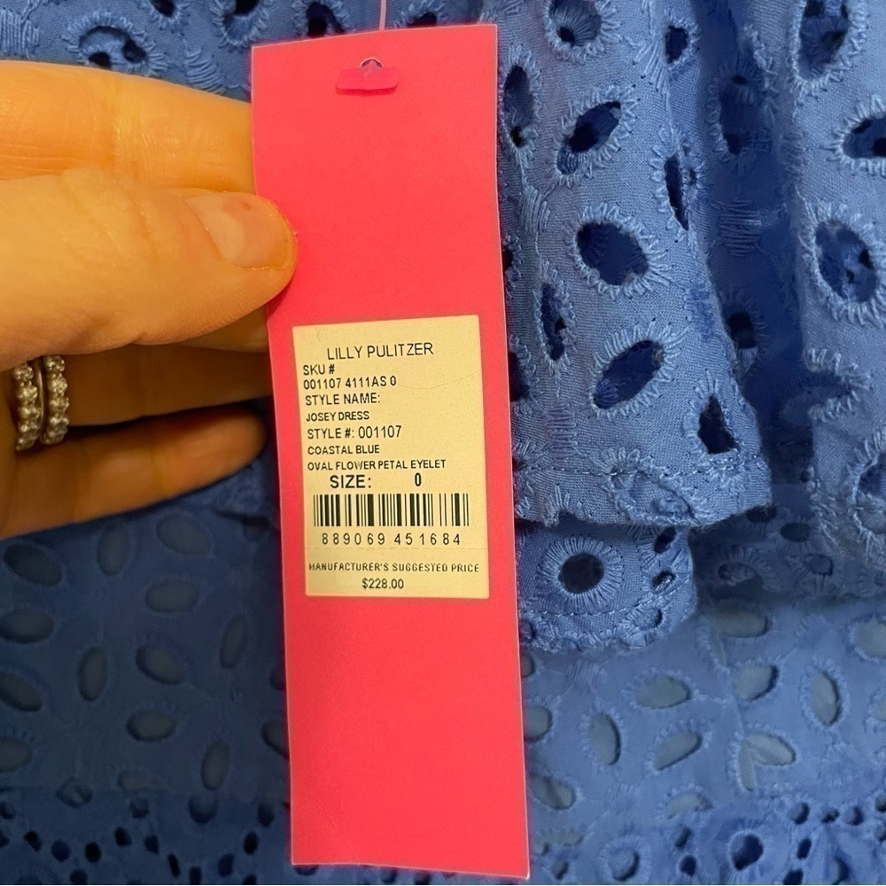 NWT Women’s Lilly Pulitzer blue eyelet one shoulder dress, size: 0 - Picture 2 of 4
